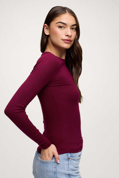 Slinky Rib Long Sleeve Shirt | Ruby