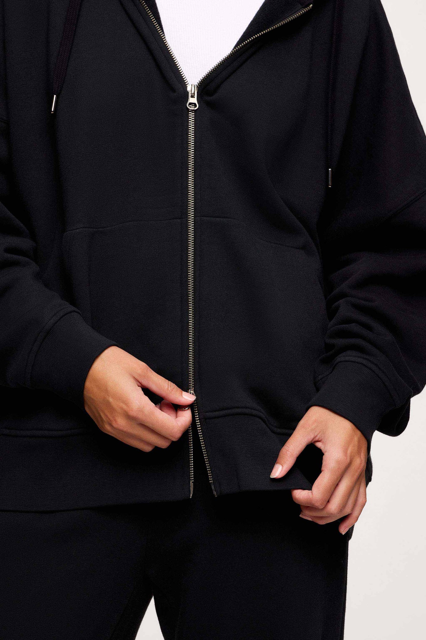 Core Fleece Two Way Zip Hoodie | Black