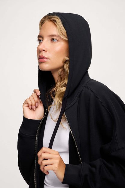 Core Fleece Two Way Zip Hoodie | Black