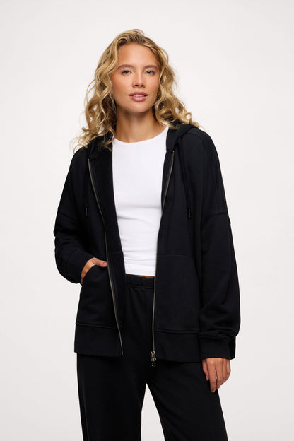 Core Fleece Two Way Zip Hoodie | Black