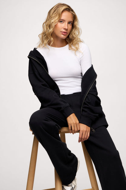 Core Fleece Two Way Zip Hoodie | Black