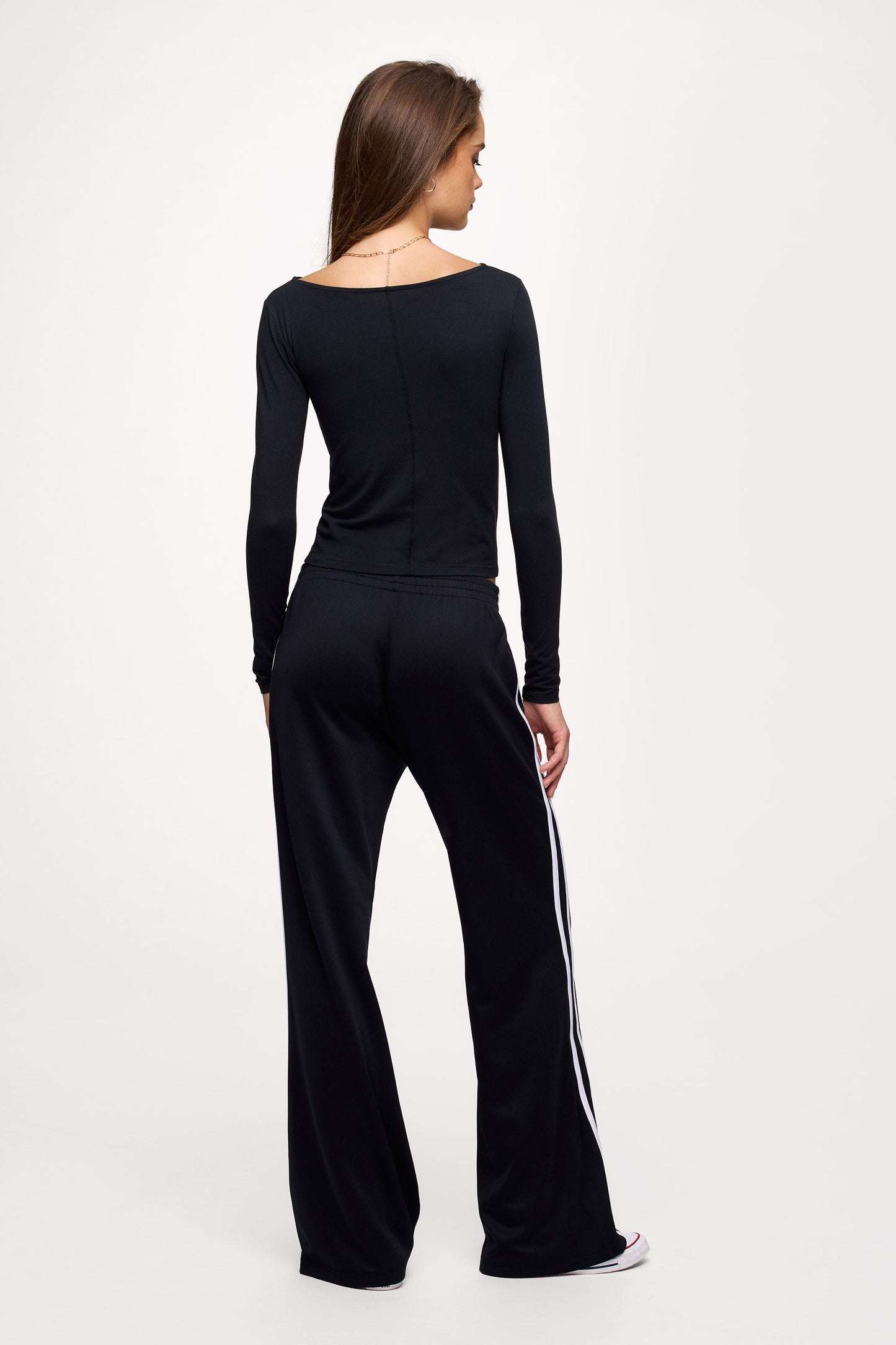 Slinky Jersey Boat Neck Long Sleeve Shirt | Black