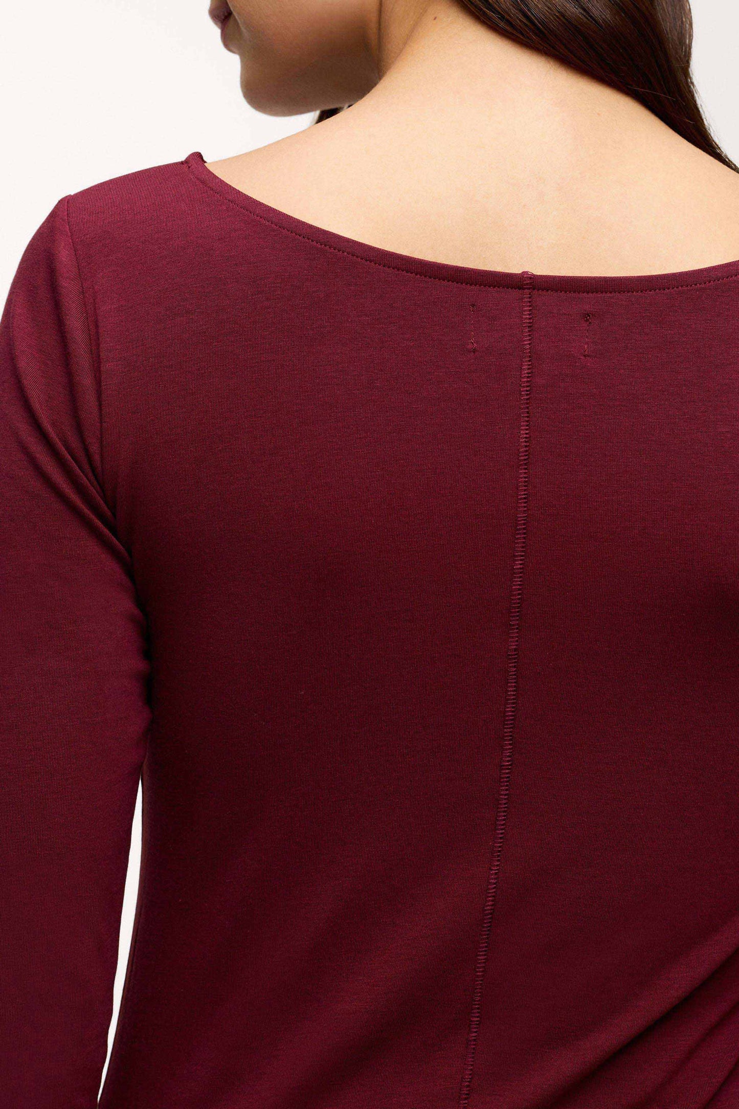 Slinky Jersey Boat Neck Long Sleeve Shirt | Ruby