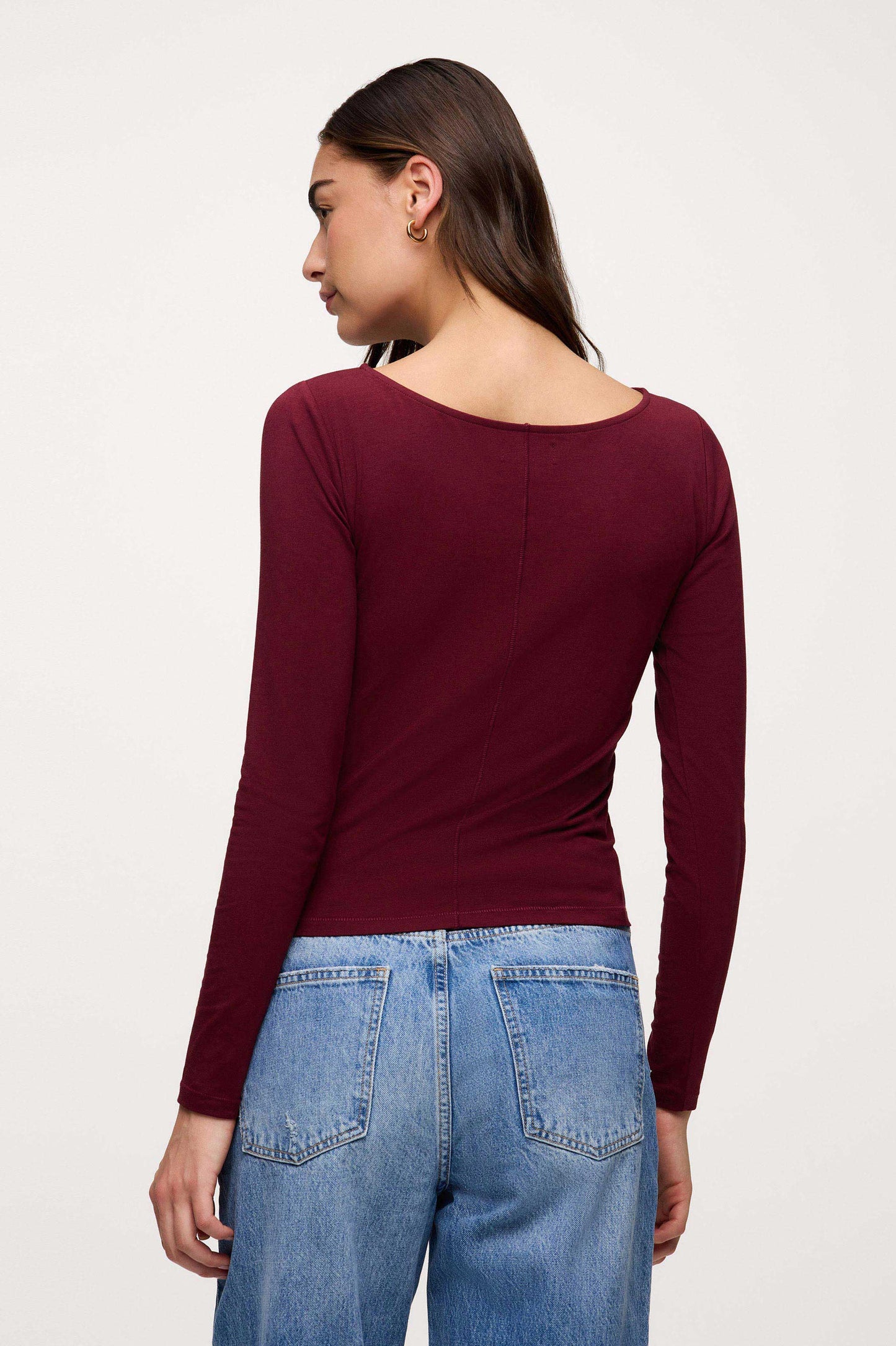 Slinky Jersey Boat Neck Long Sleeve Shirt | Ruby