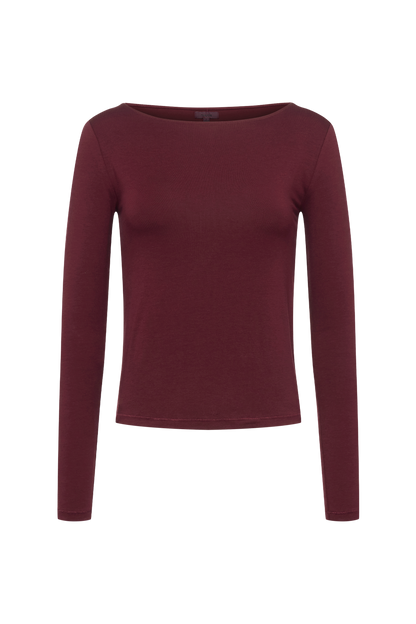 Slinky Jersey Boat Neck Long Sleeve Shirt | Ruby