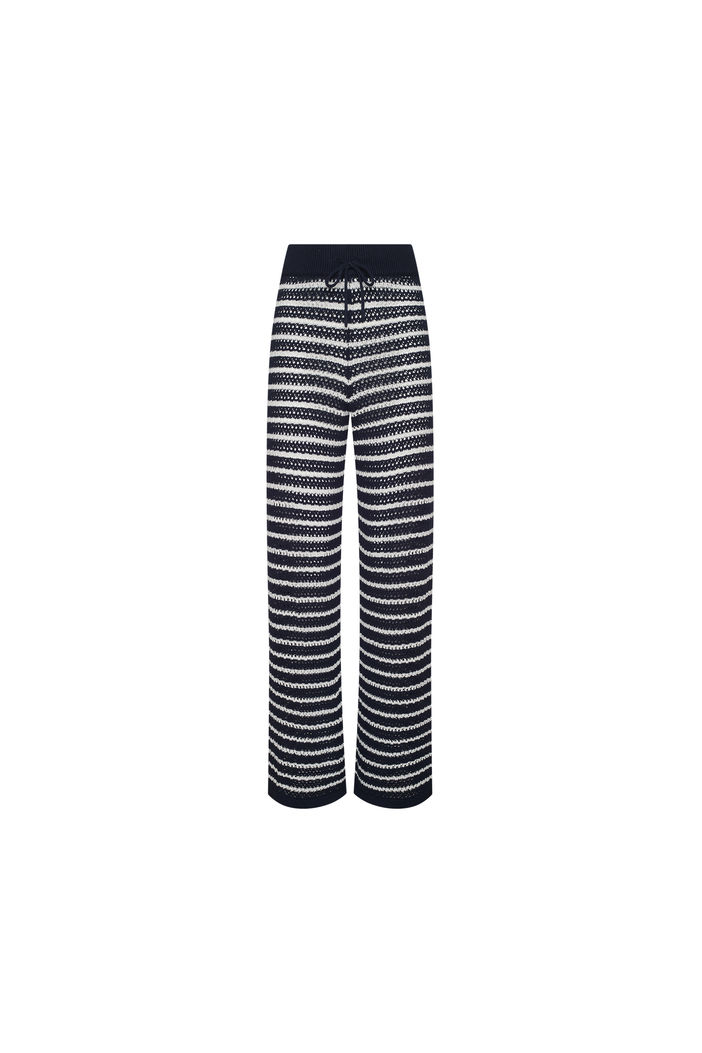 Cotton Crochet Sweater Pant | Navy Stripe