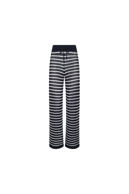 Cotton Crochet Sweater Pant | Navy Stripe