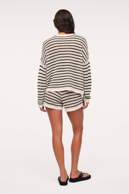 Cotton Crochet Sweater Short | Bone Stripe