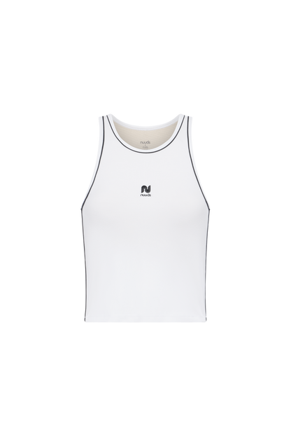 Sporty Rib Piped Racer Tank | White