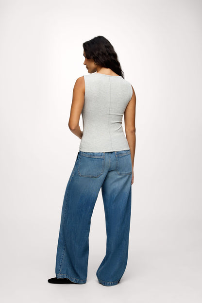 Slinky Rib Boatneck Tank | Heather Grey