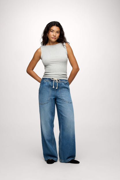 Slinky Rib Boatneck Tank | Heather Grey