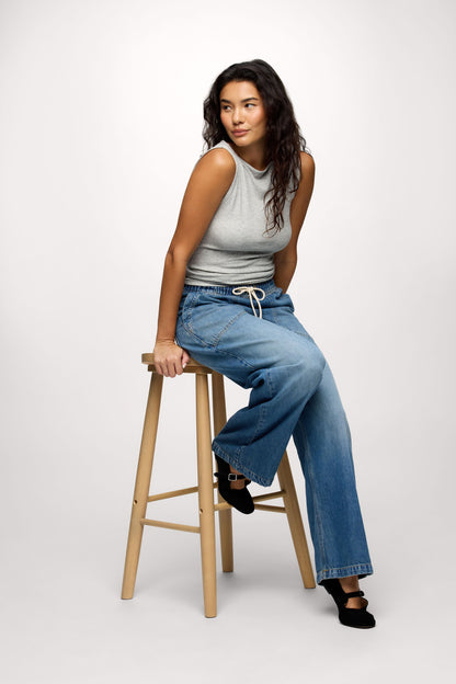 Slinky Rib Boatneck Tank | Heather Grey