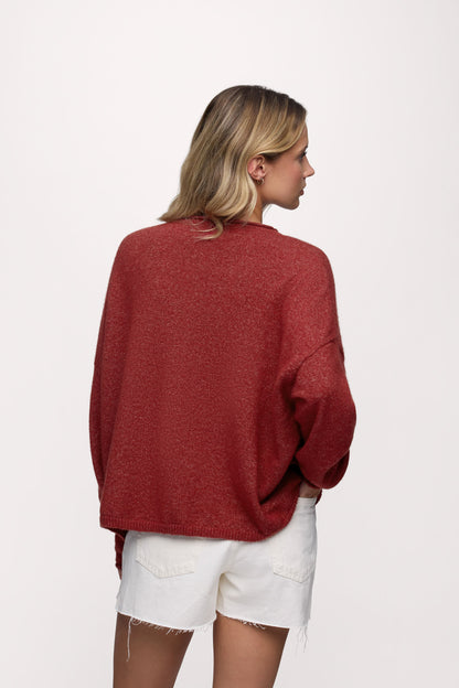 Cozy Knit Boxy Cardigan | Heather Scarlet