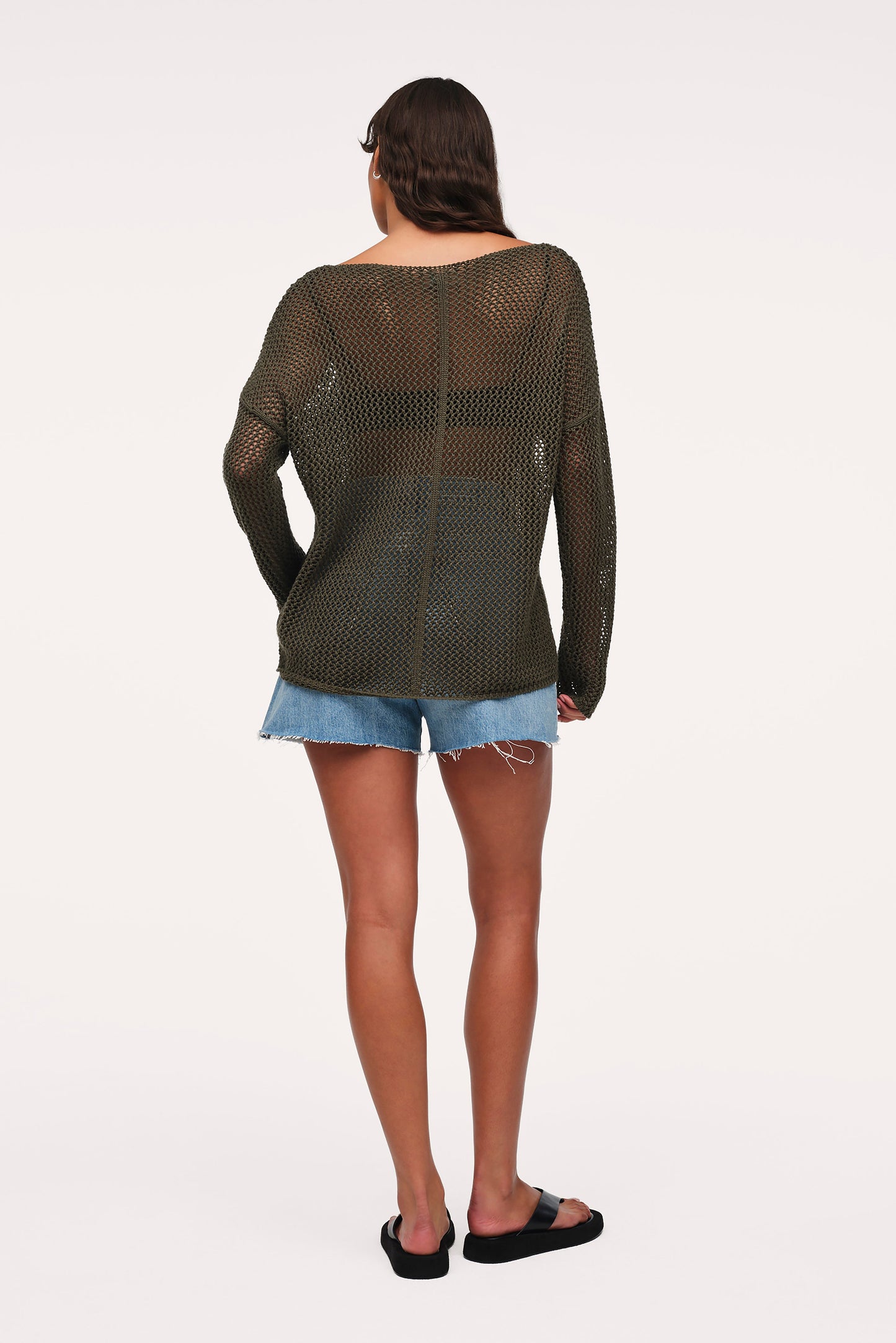 Open Knit Sweater | Darkest Olive