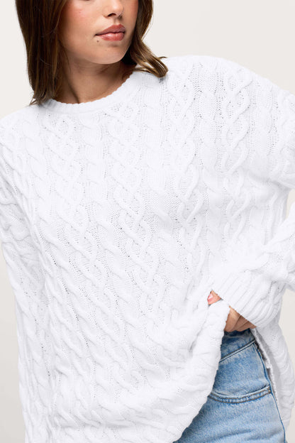 Lightweight Cable Sweater | White