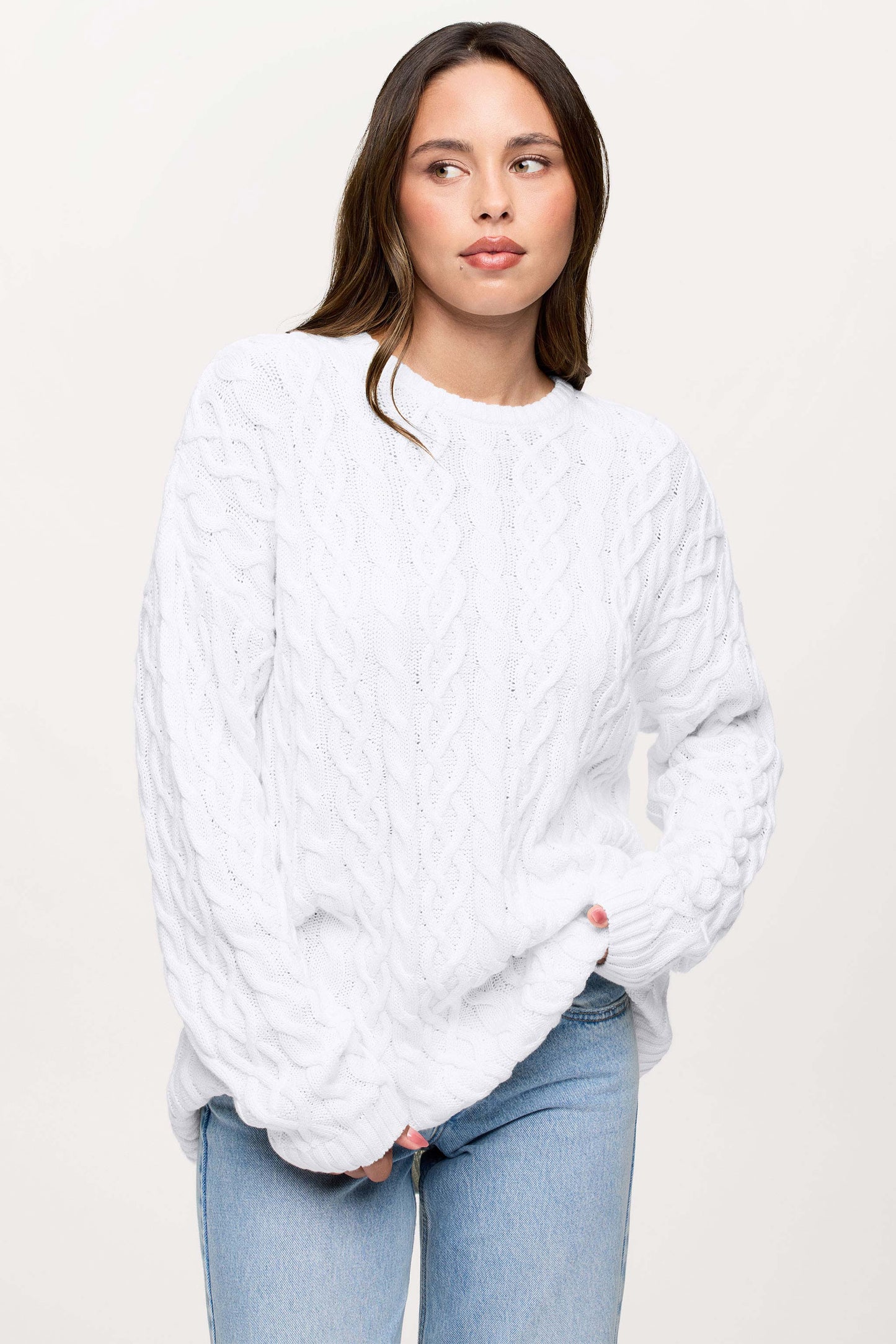 Lightweight Cable Sweater | White