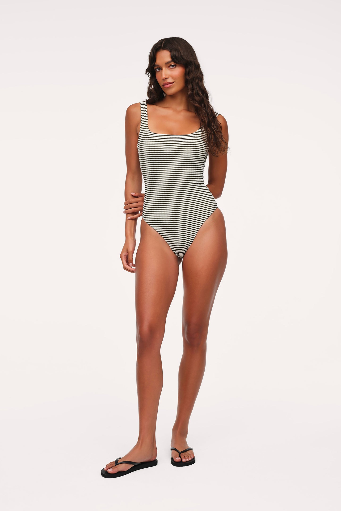 Square Neck One Piece | Olive Stripe