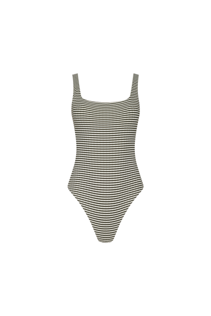 Square Neck One Piece | Olive Stripe