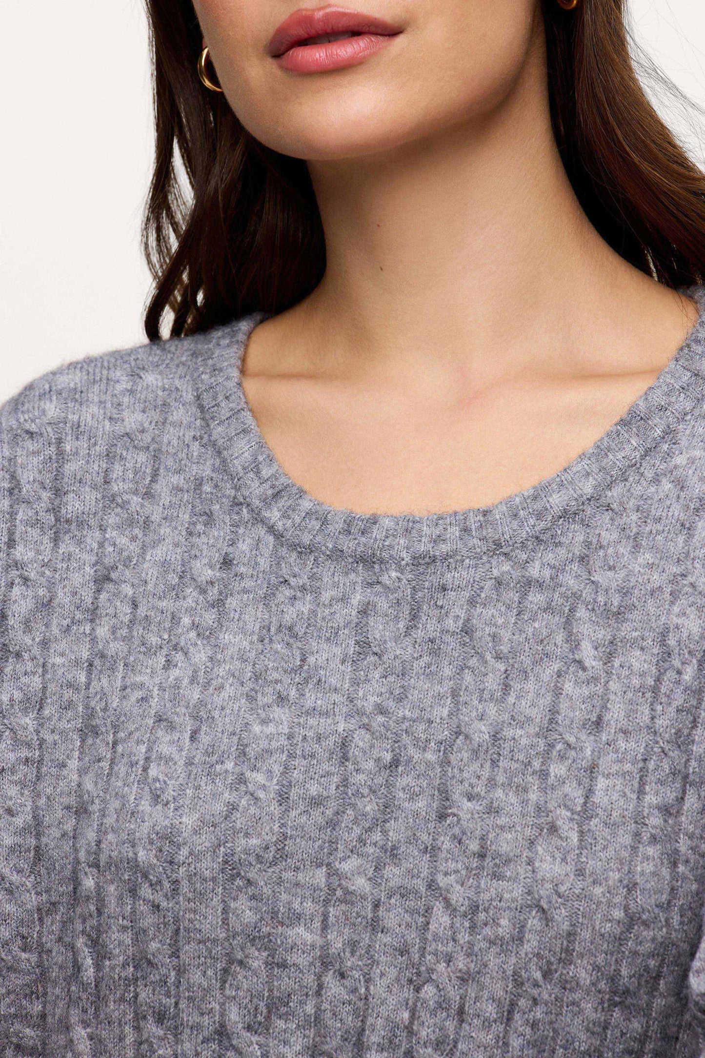 Cozy Knit Cable Crewneck Sweater | Charcoal