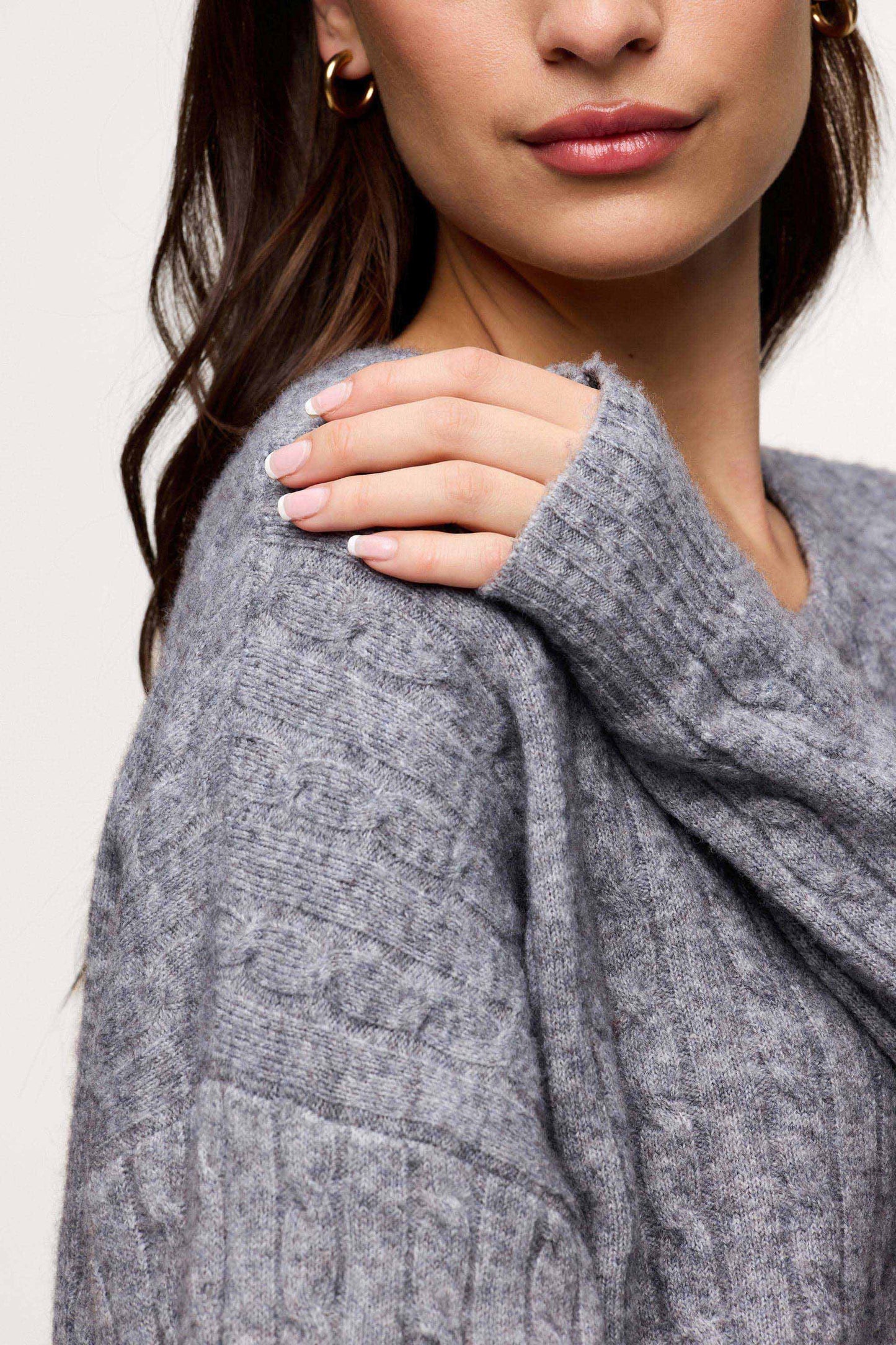 Cozy Knit Cable Crewneck Sweater | Charcoal