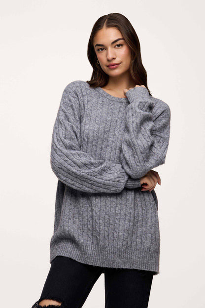 Cozy Knit Cable Crewneck Sweater | Charcoal