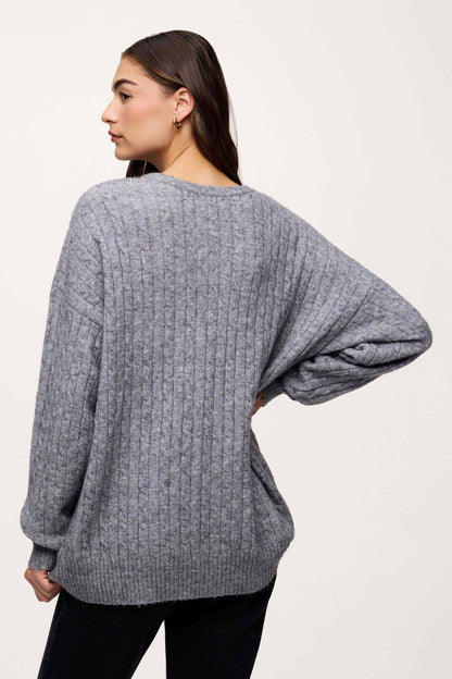 Cozy Knit Cable Crewneck Sweater | Charcoal
