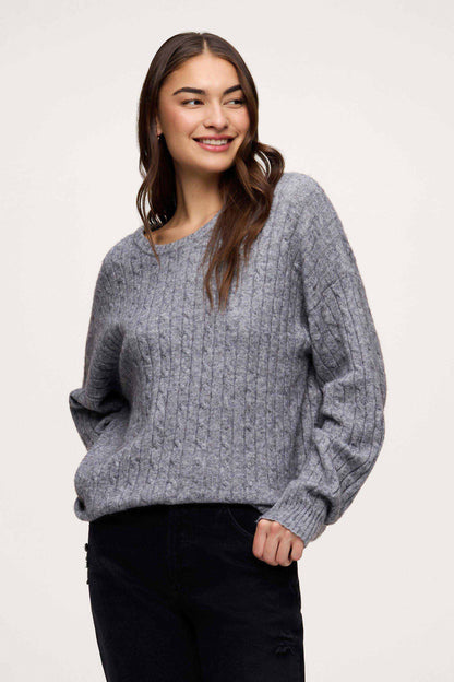 Cozy Knit Cable Crewneck Sweater | Charcoal
