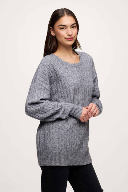 Cozy Knit Cable Crewneck Sweater | Charcoal