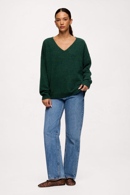 Cozy Knit V-Neck Sweater | Hunter