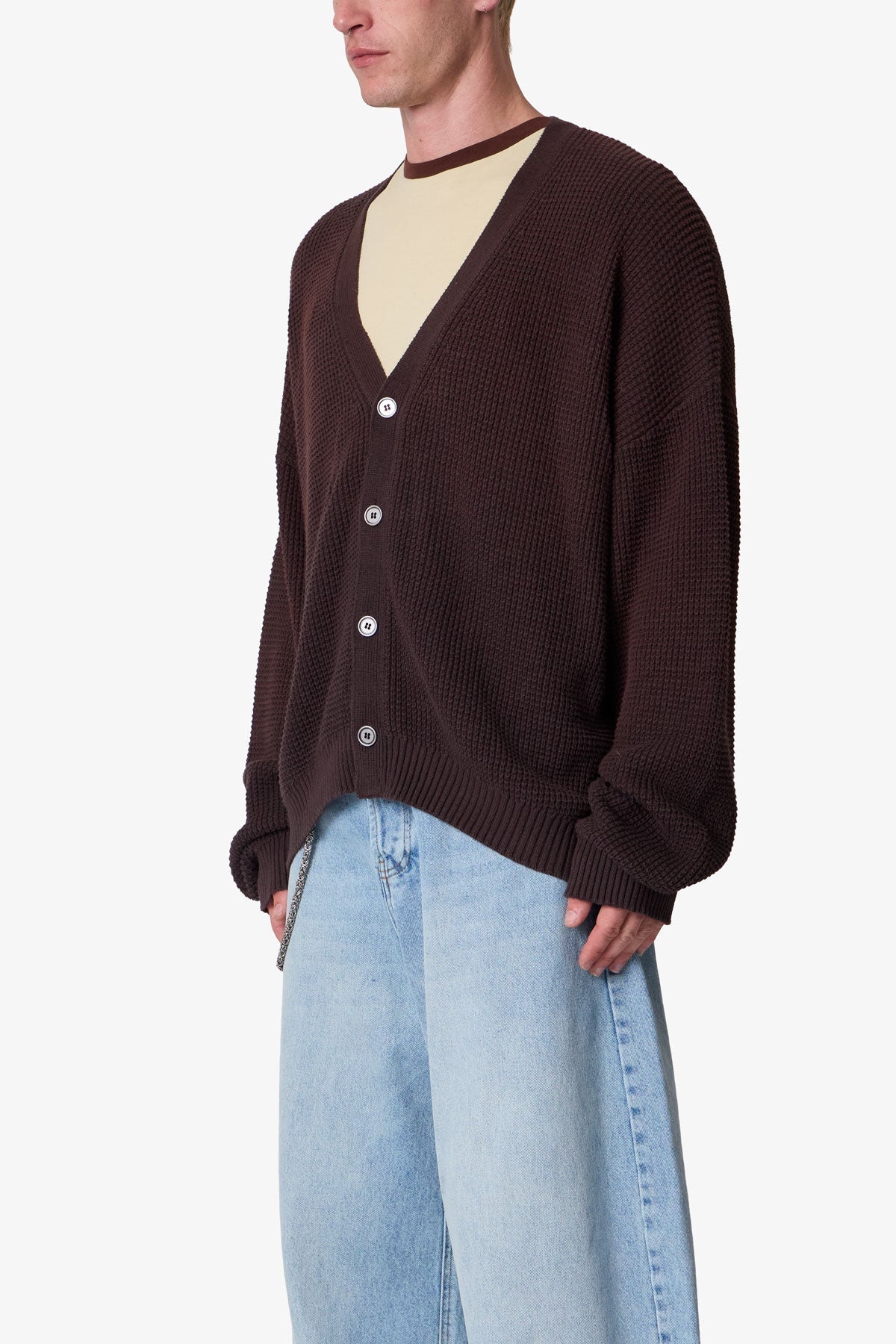 Waffle Cardigan Sweater - Brown