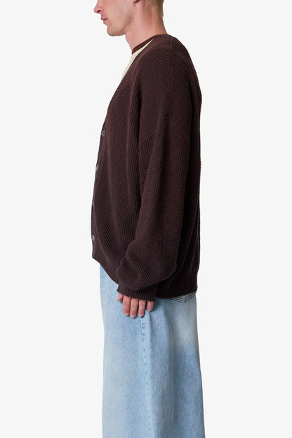 Waffle Cardigan Sweater - Brown