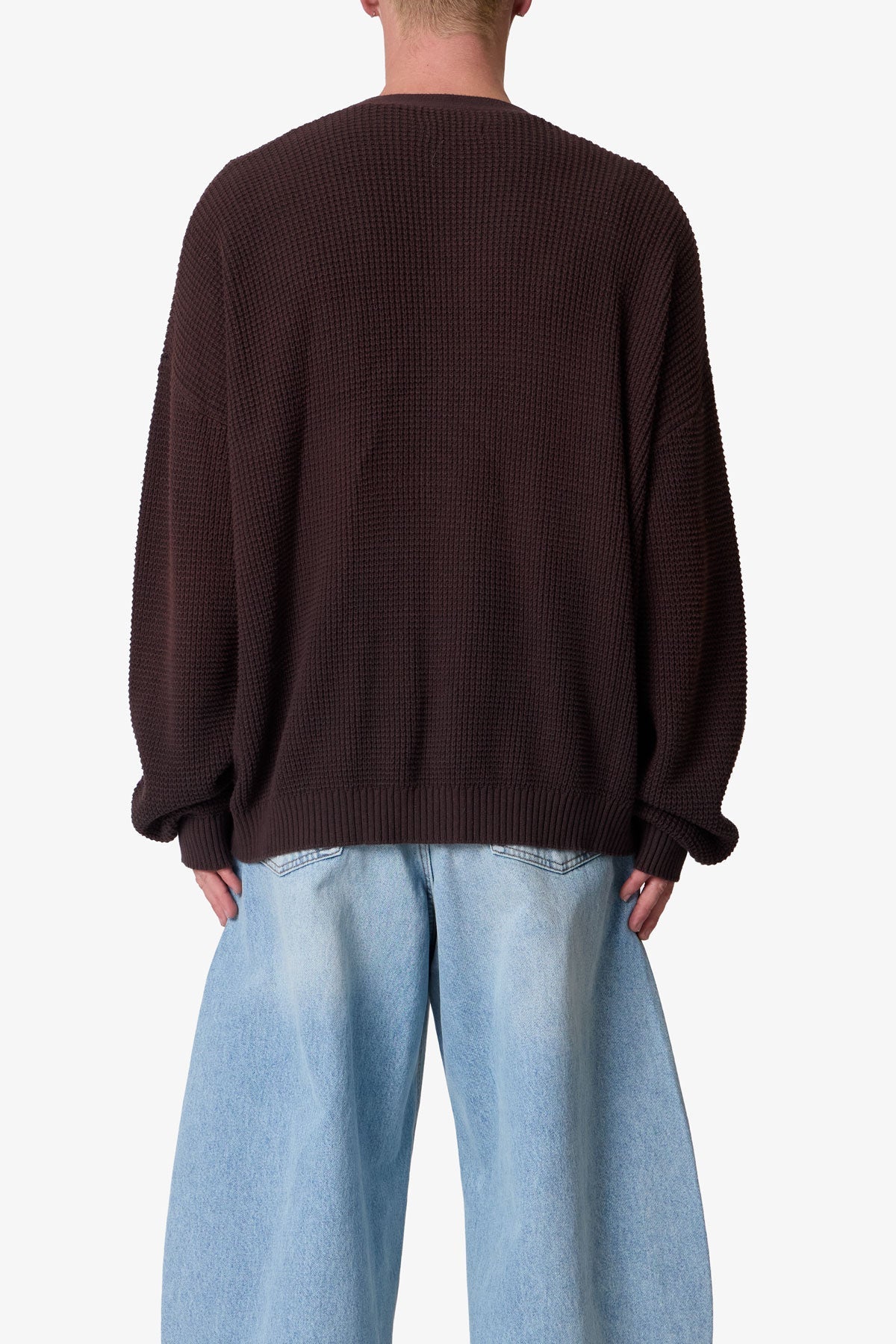 Waffle Cardigan Sweater - Brown