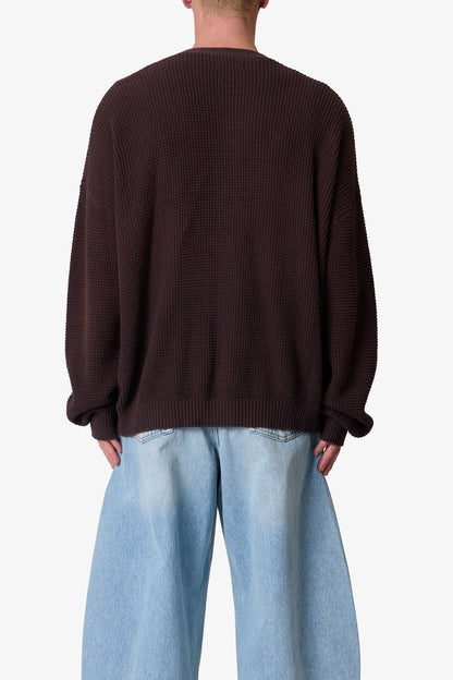 Waffle Cardigan Sweater - Brown