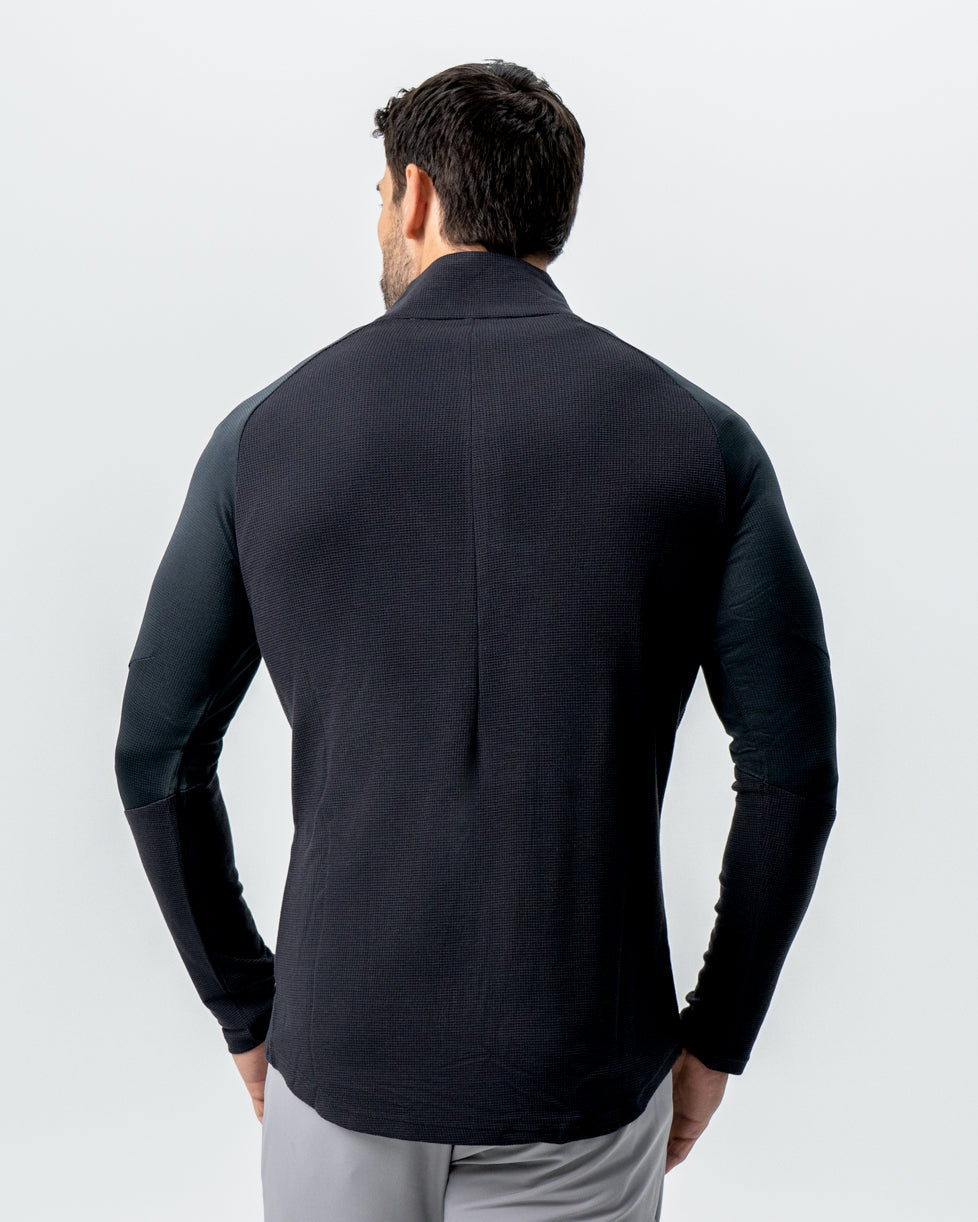 Waffle Knit Quarter Zip - Solid Black