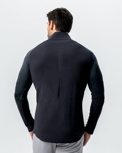 Waffle Knit Quarter Zip - Solid Black