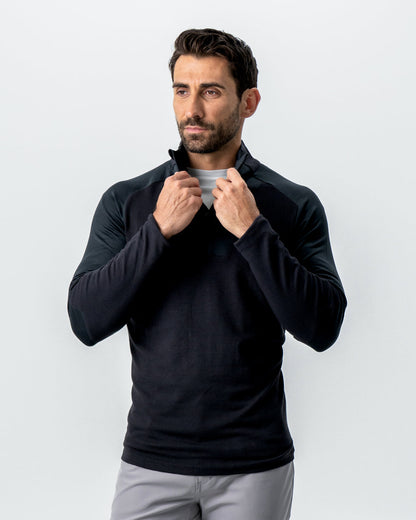 Waffle Knit Quarter Zip - Solid Black