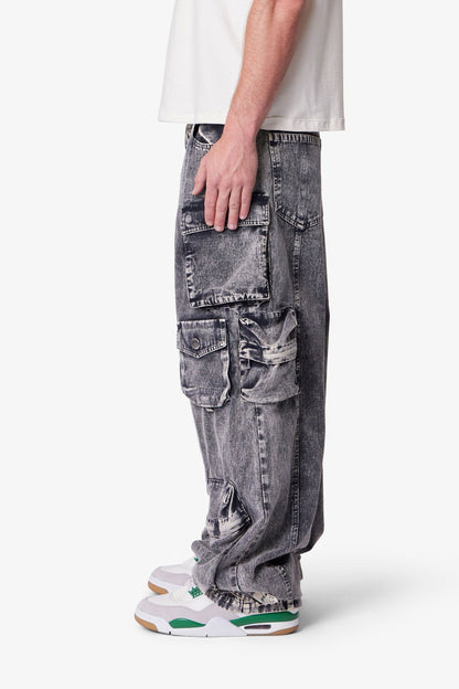 Washed Barrel Cargo Pants - Washed Black