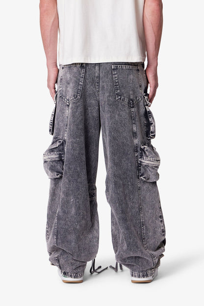 Washed Barrel Cargo Pants - Washed Black