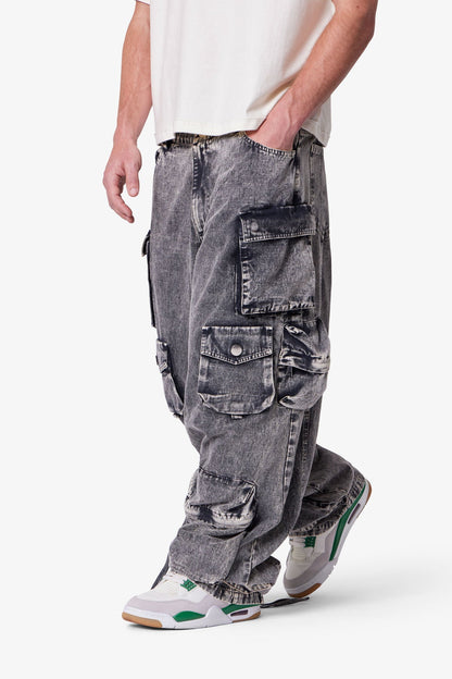 Washed Barrel Cargo Pants - Washed Black