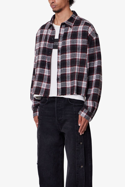Washed Cropped Flannel Shirt - Black/White