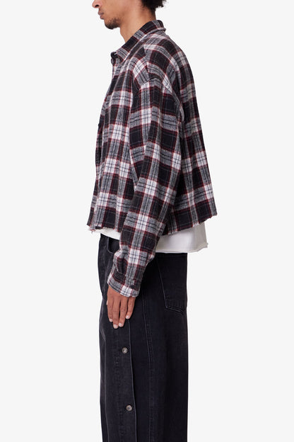 Washed Cropped Flannel Shirt - Black/White