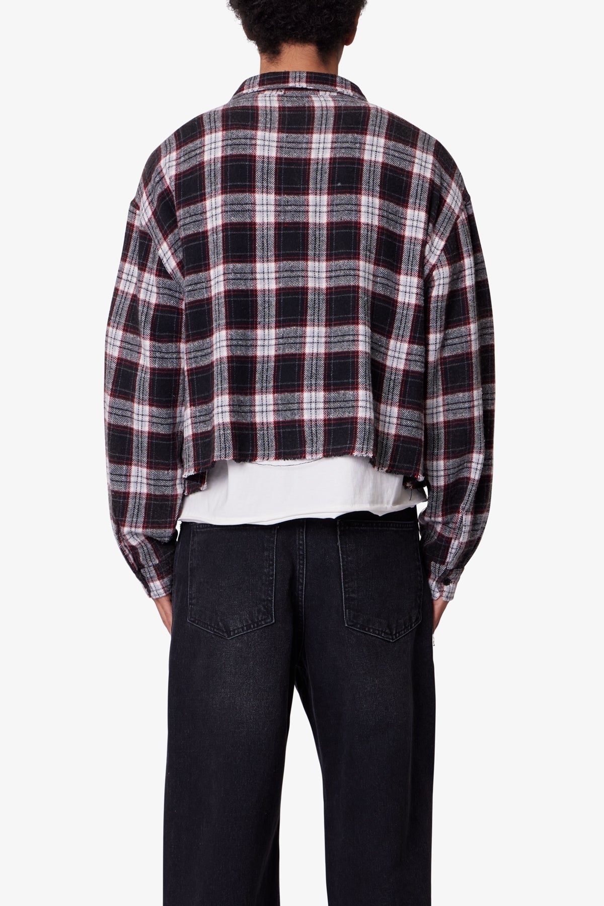 Washed Cropped Flannel Shirt - Black/White