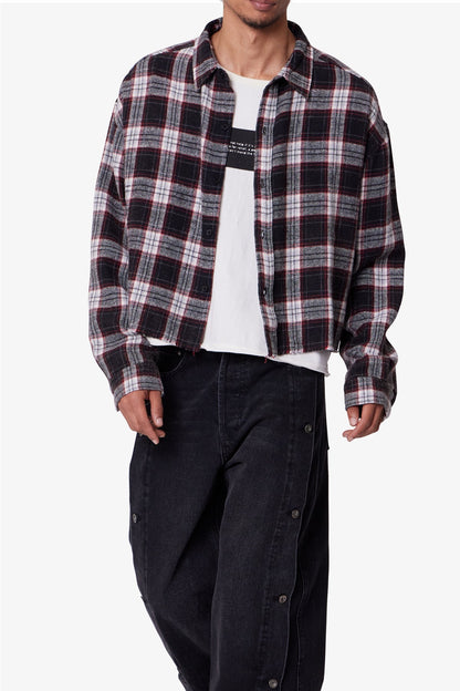 Washed Cropped Flannel Shirt - Black/White