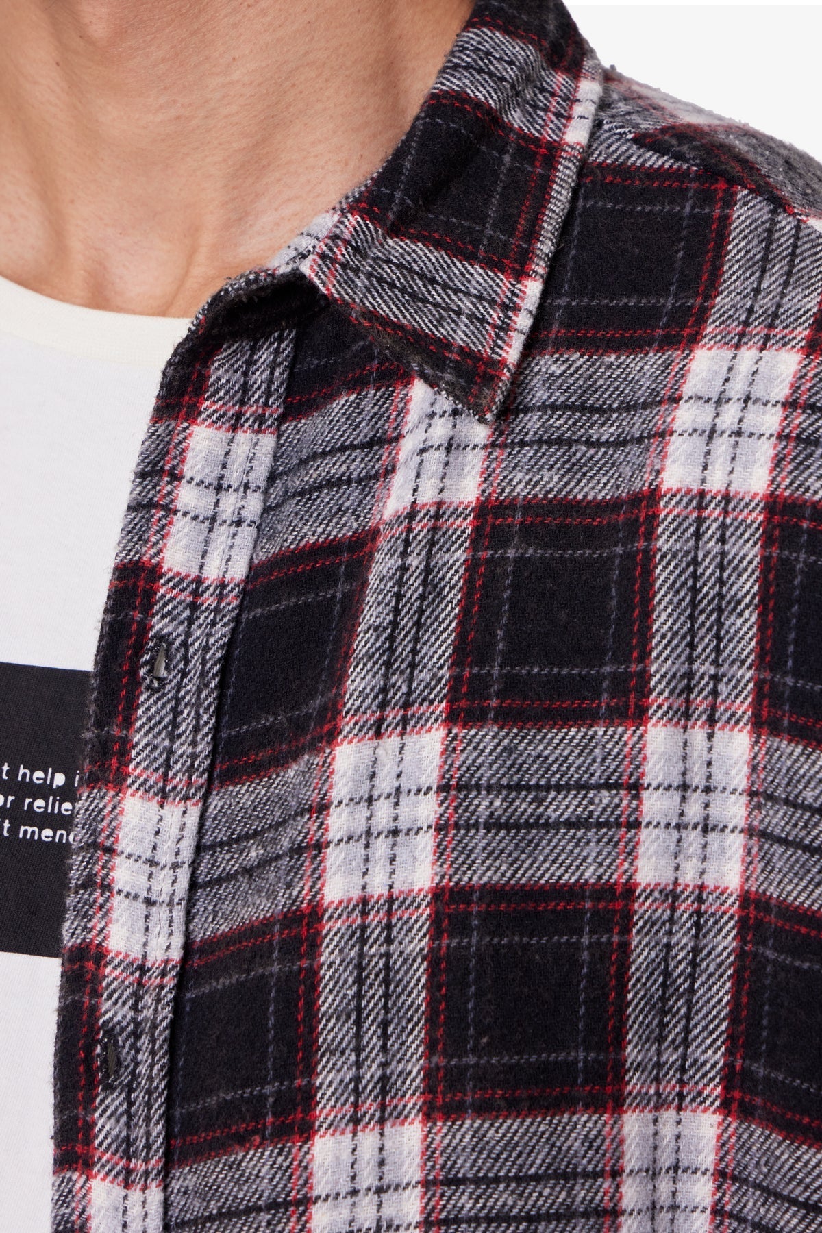 Washed Cropped Flannel Shirt - Black/White
