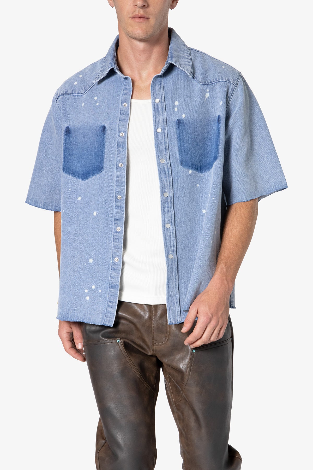 Washed Denim Button Up Shirt - Blue