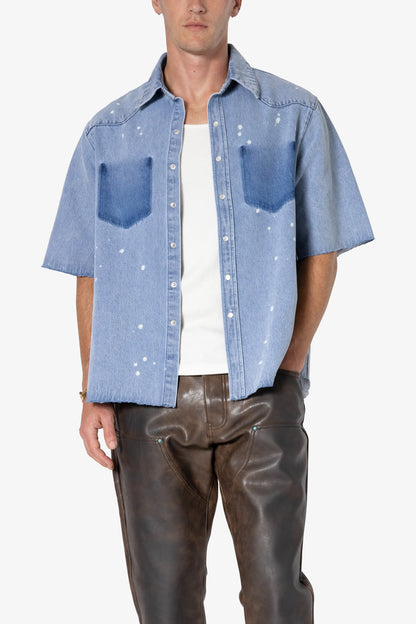 Washed Denim Button Up Shirt - Blue