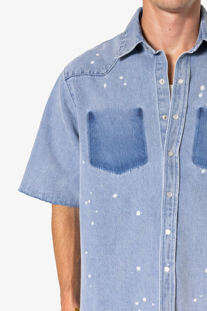Washed Denim Button Up Shirt - Blue