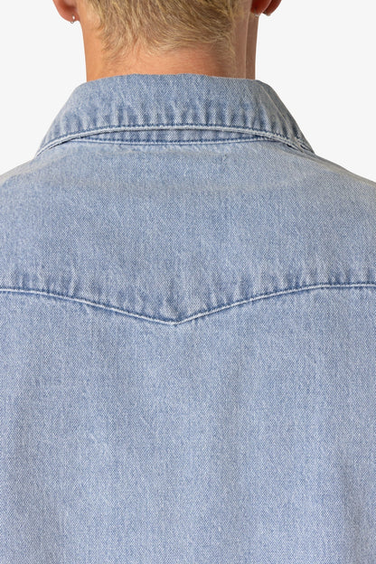 Washed Denim Button Up Shirt - Blue