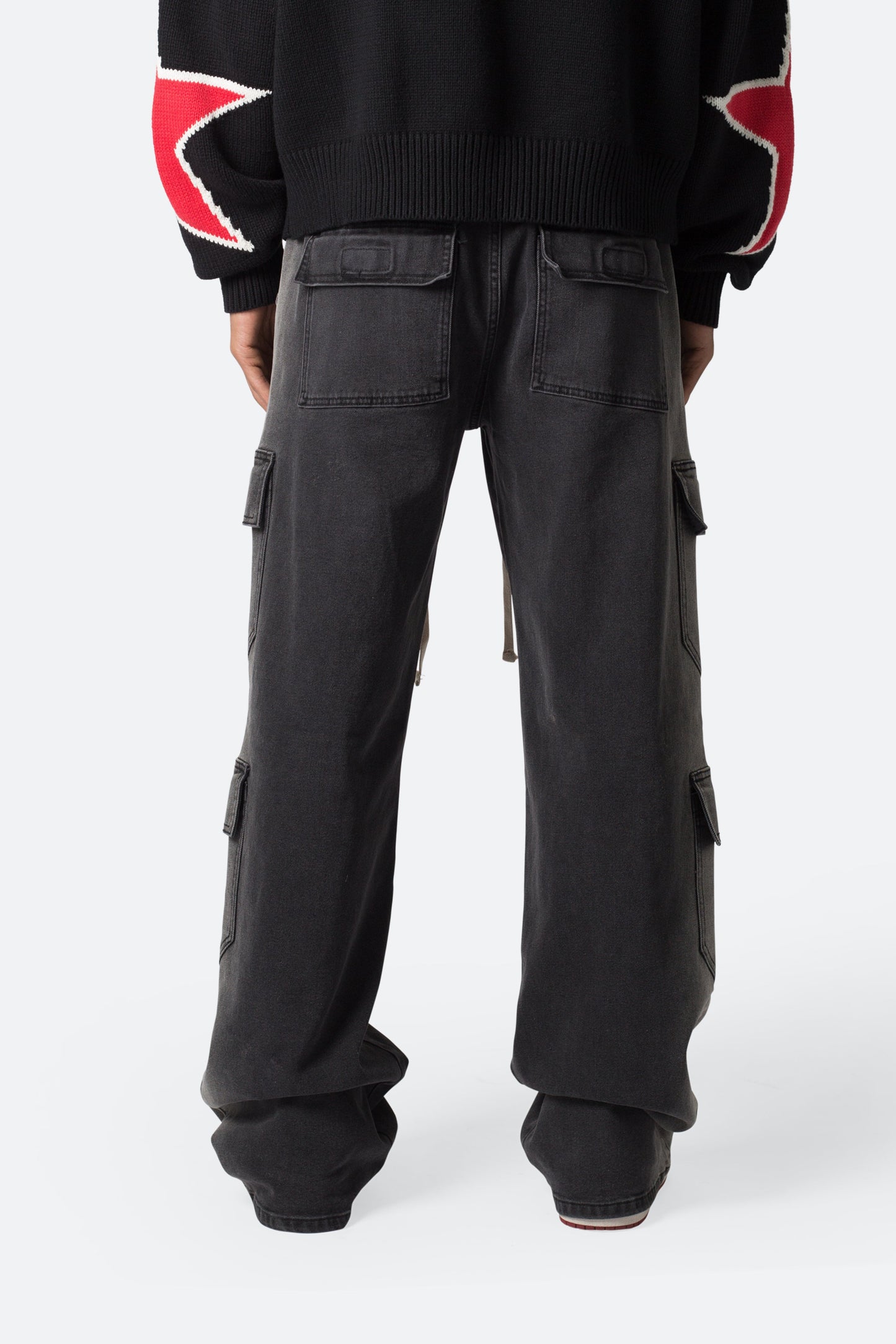 Washed Denim Drawcord Pants - Washed Black