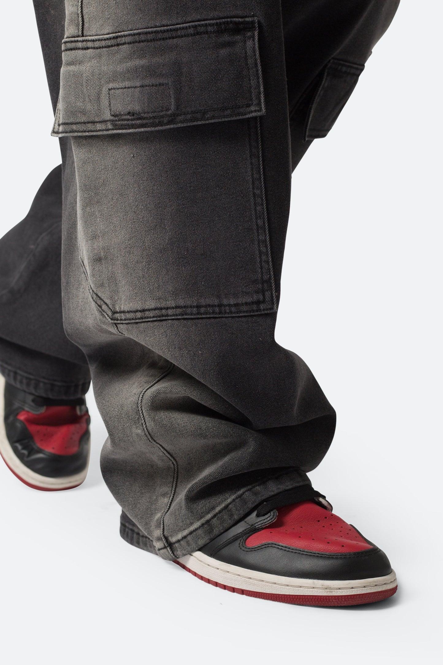 Washed Denim Drawcord Pants - Washed Black